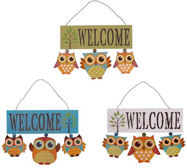 Wooden Owl Welcome Door Sign