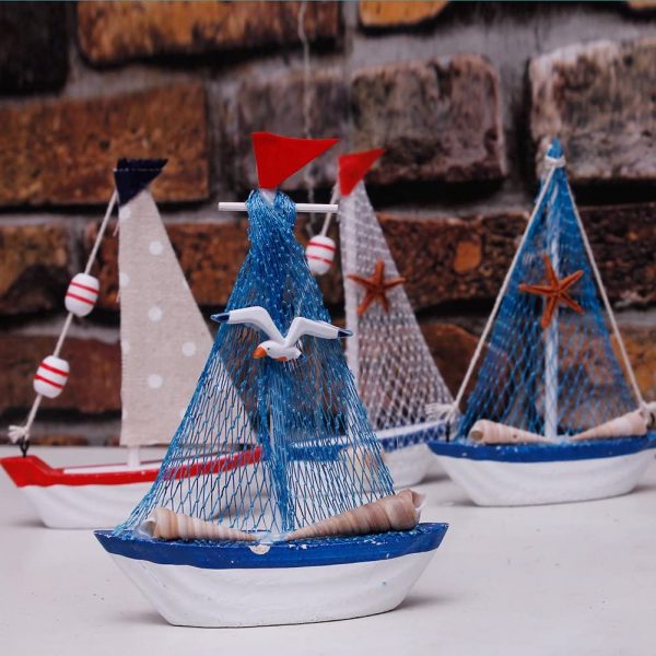 Wooden Sailboat Model Set of 4