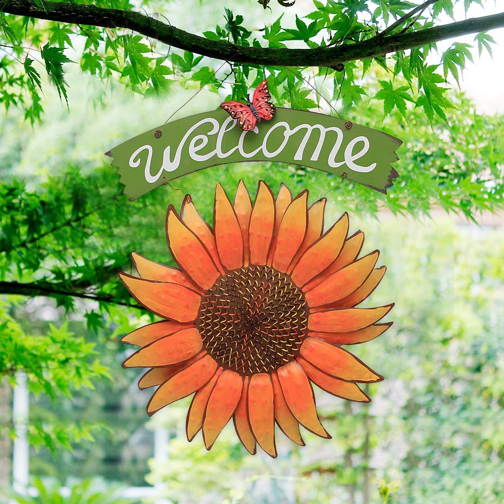 Metal Rustic Welcome Sunflower Garden Wall Hanging Sign Home Decor 