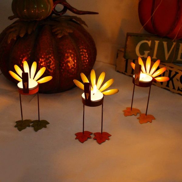 Candle Holder Thanksgiving Turkey Decorations Set of 3 - Image 6