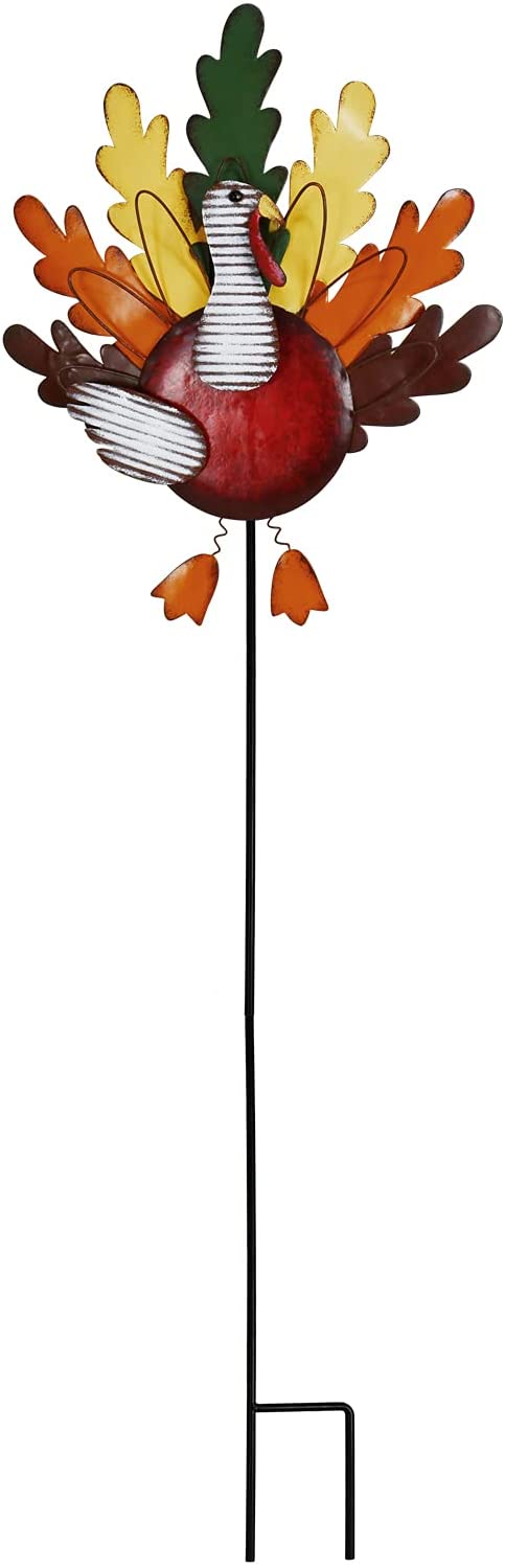 Thanksgiving Turkey Garden Stake Fall Der, Rustic Metal Turkey Lawn Deration Indoor Outdoor Fall Harvest Patio Yard Derations for Thanksgiving (39x12.8)