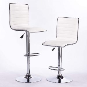 Attraction Design Adjustable Bar Stool Set of 2 PU Leather Swivel Barstool, Modern Hydraulic Counter Height Bar Stool with Back Kitchen Island Dining Chair Armless Bar Stool (White Swivel Bar Stool)