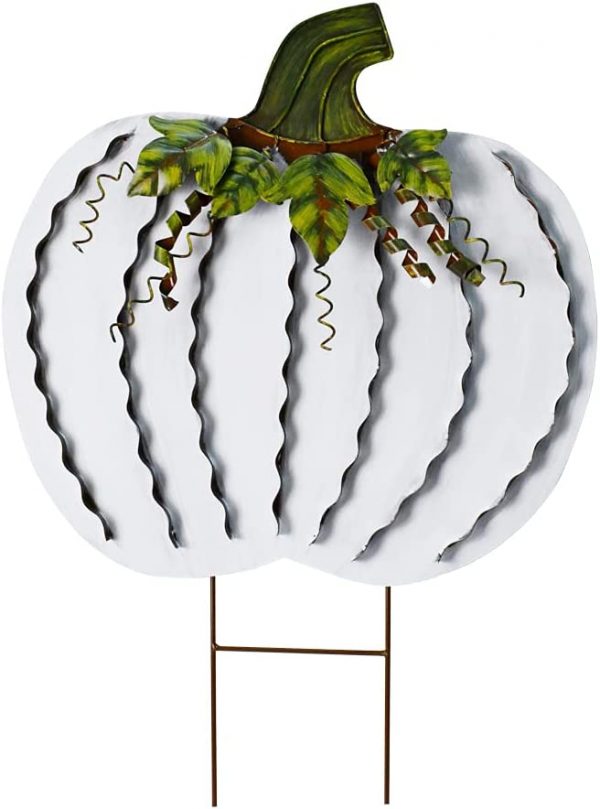 Pumpkin Garden Stake  (26" H B, White)