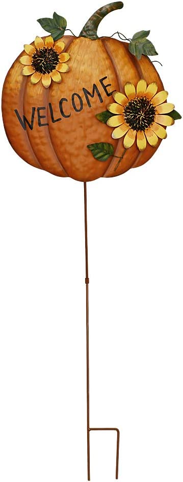 Pumpkin Garden Stake Metal Welcome Sign (1, 14inX36.75in)