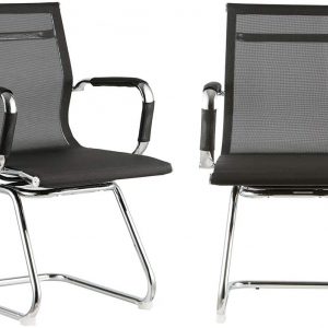 Black Mesh Guest Reception Chair Set of 2, Ergonomic Mid Back Executive Side Chair with Stainless Steel Sled Base and Arms, Waiting Room Guest Chair for Office Desk Conference (Mesh Guest Chair)