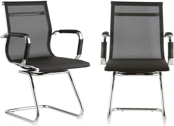 Black Mesh Guest Reception Chair Set of 2