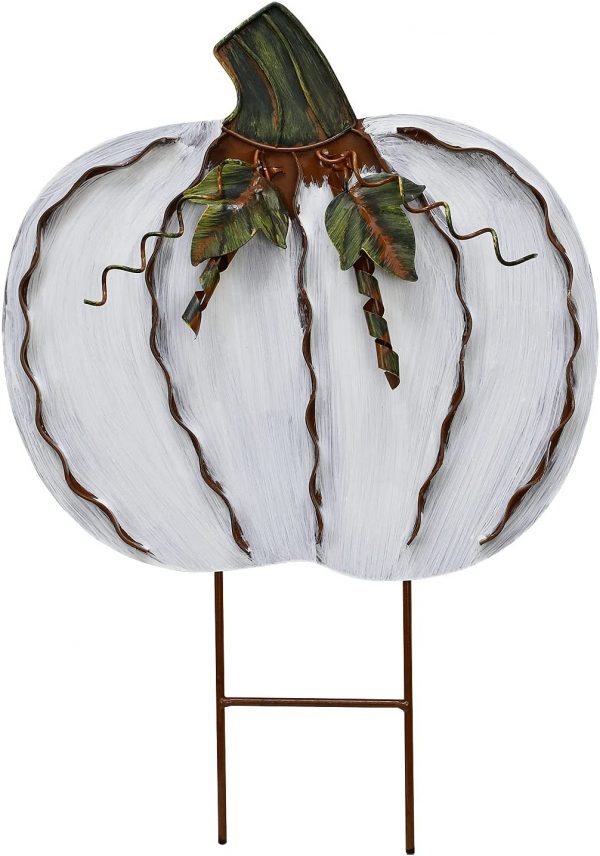 Pumpkin Garden Stake (17inches H, White)