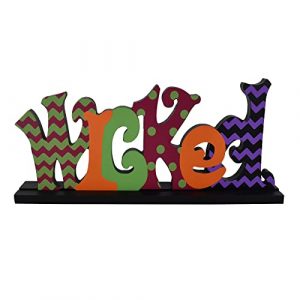 Halloween Wood Wicked Sign for Home Decor, Decorative Wooden Cutout Wicked Word Decor Freestanding Table Ornament Decor, Wicked Block Letter Centerpiece Sign Mantel Fireplace Decor