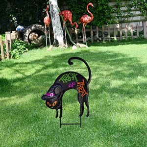 Metal Cat Yard Sign Garden Stake Halloween Outdoor Decoration, Spooky Black Cat Yard Decor Trick Or Treat Lawn Stake Sign for Home Patio Pathway Driveway Decorations (cat)