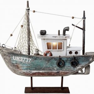 Wood Sailboat Decor with LED Light  9.33" H