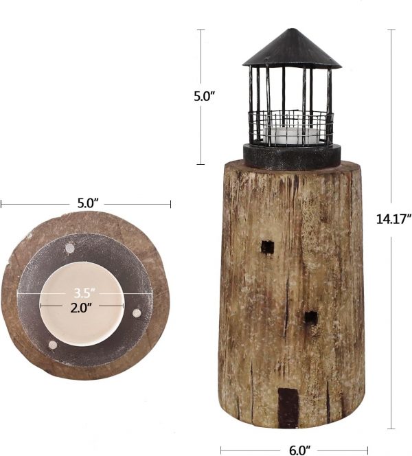 Rustic Wood Lighthouse Candle Holder - Image 10