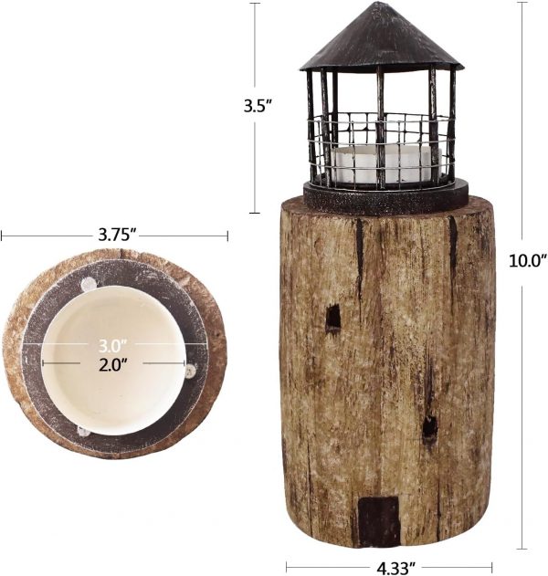 Rustic Wood Lighthouse Candle Holder - Image 3